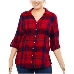 Motherhood Maternity Red Plaid Long Sleeve Button Down Size L